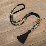 Buddha Stones 108 Mala Beads Natural Stone Tiger Eye Turquoise Protection Strength Bracelet Necklace