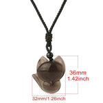 Buddha Stones Natural Black Obsidian Tiger Eye Ice Obsidian Fox Pendant Amulet Necklace