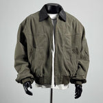 Retro Multi-pocket Color-blocked Lapel Work Jacket