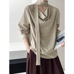 Stack collar Ribbon Shirt