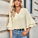 Zeagoo Zeagoo Women's Chiffon Shirt 3/4 Sleeve V Neck Blouses Elegant Split Sleeve Shirt Tops