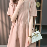 Zeagoo Women's Crew Neck Cotton Linen Plain Dress Casual Loose Short Sleeve Sundress with Pockets