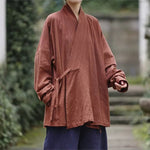 Loose Cotton Cross Front Hanfu Kimono Cardigan