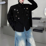 Stand-up Collar Metal-trimmed Knit Cardigan