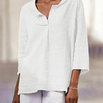 Zeagoo Lapel Neck Loose Fit V-Neck Tops Summer Casual 3/4 Sleeve Asymmetrical Hem Blouse