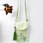 Buddha Stones Small Embroidered Flowers Crossbody Bag Shoulder Bag Double Layer Cellphone Bag
