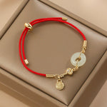 Buddha Stones "Wishing You Peace and Protection" Jade Red Rope Bracelet Includes Gift Message Card