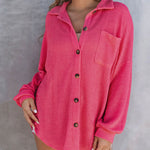 Zeagoo Waffle Knit Button Down Shirt Long Sleeve Loose Solid Color Tops