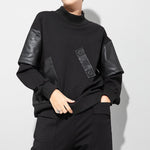 PU Leather Fake Two-piece Stand-up Collar Shirt