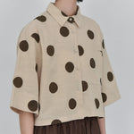Women's Polka Dot Pleated Retro Collared Short Shirt