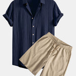 Crinkled Textured Button Up Shirt & Crinkled Textured Drawstring Shorts