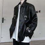 Metal Buckle Decorated Shoulder Pads PU Leather Jacket