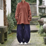 Loose Cotton Cross Front Hanfu Kimono Cardigan