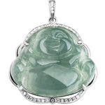 Buddha Stones Laughing Buddha Natural Jade Luck Necklace Titanium Steel Chain Pendant