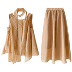 Women's Sleeveless Ribbon-Tie Top and  Maxi Skirt Two-Piece Set