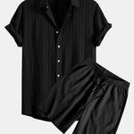 Crinkled Textured Button Up Shirt & Crinkled Textured Drawstring Shorts