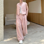 Casual Short Cardigan Vest Wide Leg Trousers Workwear Two-piece Set