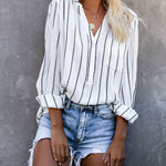 Zeagoo Pullover Shirts Long Sleeves Striped Tops Casual V Neck Button Down Blouses