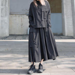 Loose Black Long-sleeved Shirt and Skirt Two-piece Suit
