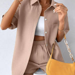 Zeagoo Women's Casual Two-Piece Short Sleeve Lapel Cardigan Top and Shorts Loungewear Sets