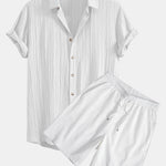 Crinkled Textured Button Up Shirt & Crinkled Textured Drawstring Shorts