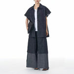 Square Neck Raw Edge Denim Vest Patchwork Jeans Two-Piece Set