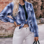 Zeagoo Loose Fit Plaid Shirt Casual Long Sleeve Lapel Collar Button Tunic Tops