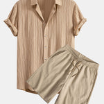 Crinkled Textured Button Up Shirt & Crinkled Textured Drawstring Shorts