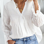 Zeagoo Lace Splicing Button Elegant Long Sleeve Tops Tops Regular Fit Top Fashion Lace Patchwork Shirt
