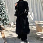 Retro Stand-up Collar Buttoned Woolen Long Over-the-knee Windbreaker