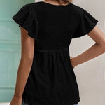 Zeagoo Eyelet Tie-Neck Flutter-Sleeve Top Solid Color Casual Blouse for Women Casual Work Office Loose Fit 2026 | Under $40