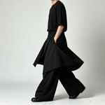 Japanese Loose High-waist Asymmetric Apron Layered Skirt-pants