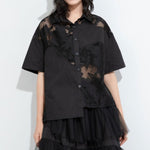 Women Irregular Lace Patchwork Loose Casual T-shirt