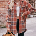 Zeagoo Loose Fit Plaid Shirt Casual Long Sleeve Lapel Collar Button Tunic Tops