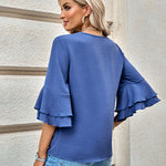 Zeagoo Zeagoo Women's Chiffon Shirt 3/4 Sleeve V Neck Blouses Elegant Split Sleeve Shirt Tops