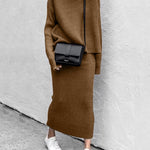 Zeagoo Women's Casual Two Pieces Knitted Turtleneck Sweater Top Long Skirts Lounge Set