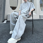 American Style Stand-up Collar Contrast Color T-shirt Zipper Wide-leg Trousers Two-piece Suit