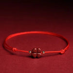 Buddha Stones Natural Cinnabar Four Leaf Clover Blessing Red String Bracelet Anklet