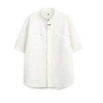 American Black Drape Stand Collar Casual Shirt