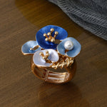 Blue Floral Pearl Adjustable statment Ring