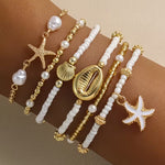Coastal Gold & Pearl Bracelet Set of 6
