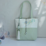Buddha Stones Pear Flower Plum Peach Blossom Bamboo Embroidery Canvas Large Capacity Shoulder Bag Tote Bag