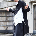 Mid-length Loose Blazer with Split Collar and Diagonal Zipper
