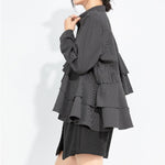 Women's Asymmetrical Double Layer Ruffle Hem Striped Shirt