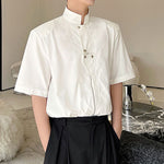 Stand Collar Zip Short Sleeve Shirt