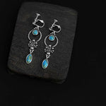 Buddha Stones 925 Sterling Silver Hook Vintage Copper Plated Silver Turquoise Waterdrop Pattern Balance Drop Dangle Earrings
