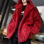 Christmas Red Hooded Lambswool Eco-friendly Faux Fur Coat