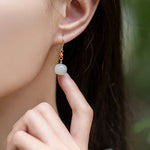 Buddha Stones 925 Sterling Silver Plated 14k Gold Hetian Jade Red Agate Luck Drop Dangle Earrings