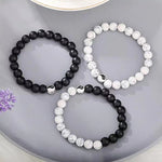 Buddha Stones 3pcs Natural White Turquoise Frosted Stone Bead Yin Yang Wealth Bracelet (Extra 35% Off | USE CODE: FS35)