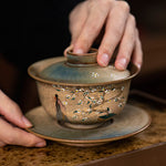 Buddha Stones Jingdezhen Hand Painted Ru Kiln Porcelain Hanfu Girl Flower Ceramic Gaiwan Sancai Teacup Kung Fu Tea Cup And Saucer With Lid
